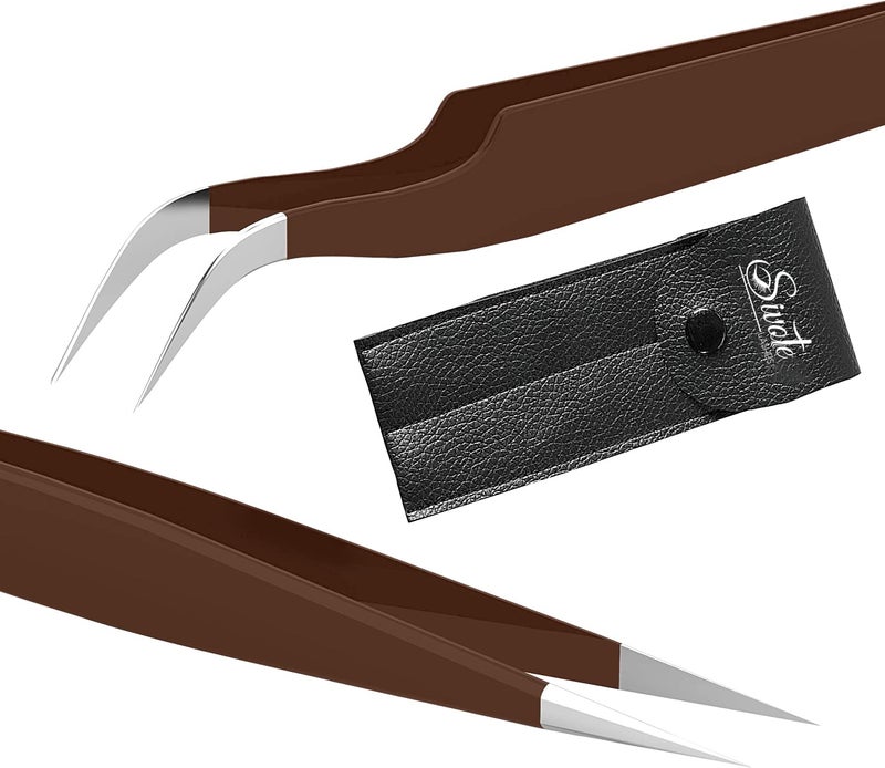 Sivote Eyelash Tweezers, 2-Pack, Hand Calibrated Straight and Curved Tips, Stainless Steel Lash Tweezers for Eyelash Extensions, Matte Silver - Image 1